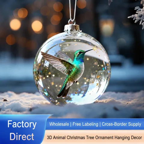 Nature's Birds 3D Animal Christmas Tree Hanging Ornament Plastic Clear Ball With Sequin For Festive Holiday Party Home Decoration Collection