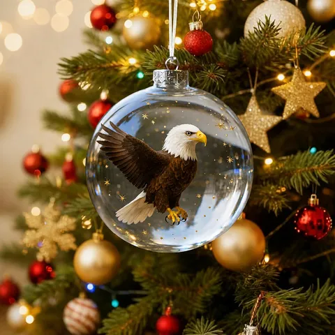Nature's Birds 3D Animal Christmas Tree Hanging Ornament Plastic Clear Ball With Sequin For Festive Holiday Party Home Decoration Collection