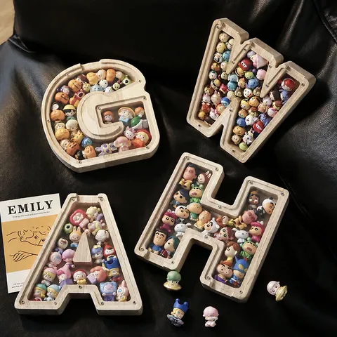 Salvadanaio in Legno a Forma di Alfabeto Lettera Scatola per Soldi Barattolo di Risparmio in Acrilico Trasparente Scatola di Immagazzinaggio per Giocattoli per Bambini Barattolo Decorativo da Scrivania