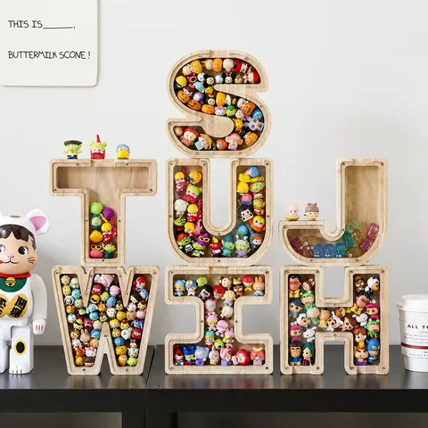 Salvadanaio in Legno a Forma di Alfabeto Lettera Scatola per Soldi Barattolo di Risparmio in Acrilico Trasparente Scatola di Immagazzinaggio per Giocattoli per Bambini Barattolo Decorativo da Scrivania