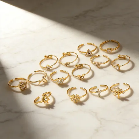 Bagues Ouvertes Réglables En Acier Inoxydable 304 Plaqué Or 18K Avec Zircon Minimaliste Géométrique Fleur Croix Étoile