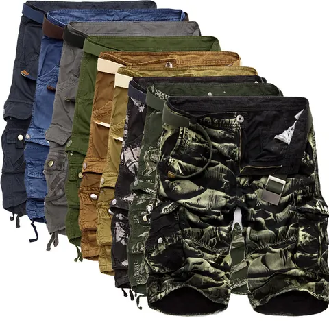 Herren Cargo Shorts Outdoor Casual Baumwolle Multi-Pocket Sommer Bermuda Shorts Mit Gürtel Verstellbarer Kordelzug Saum Mode Utility Bottoms