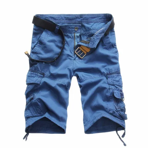 Herren Cargo Shorts Outdoor Casual Baumwolle Multi-Pocket Sommer Bermuda Shorts Mit Gürtel Verstellbarer Kordelzug Saum Mode Utility Bottoms
