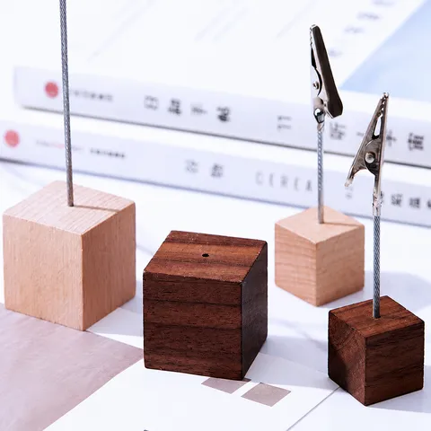 Solid Wooden Memo Clip Holder Metal Alligator Clip Base Table Name Card Message Photo Picture Display For Hotel Office Home