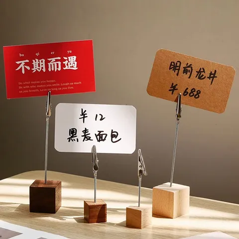 Solid Wooden Memo Clip Holder Metal Alligator Clip Base Table Name Card Message Photo Picture Display For Hotel Office Home