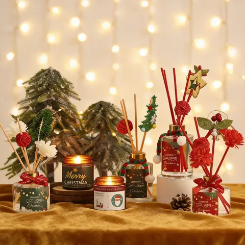 Christmas Aromatherapy Gift Set Glass Jar Soy Wax Scented Candle And Reed Diffuser Home Fragrance For Holiday Living Room