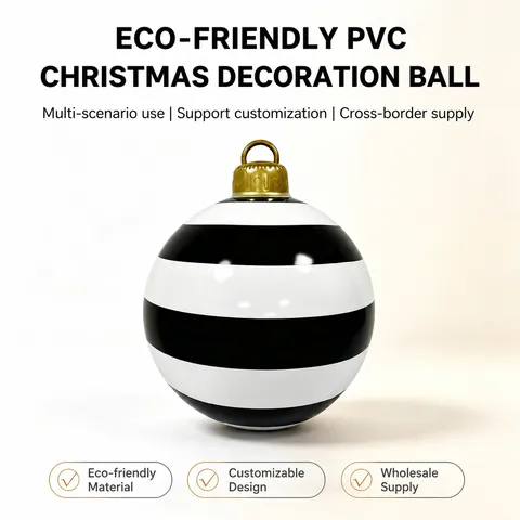 Boule de Noël Gonflable en PVC Grande Décoration de Fête Extérieure Ornement avec Motifs de Flocons de Neige et Rayures