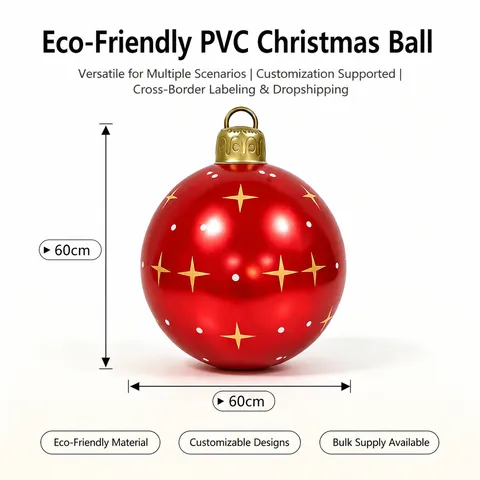 Boule de Noël Gonflable en PVC Grande Décoration de Fête Extérieure Ornement avec Motifs de Flocons de Neige et Rayures