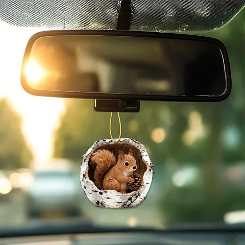 Creative Cartoon Animal Tree Hole Acrylic Pendant 3D Visual Effect Squirrel Owl Ornament For Car Interior Christmas Tree Home Decor