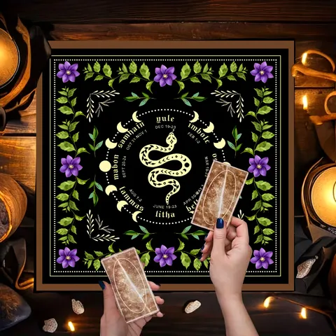 Nappe d'Autel de Tarot Mystique Vintage en Peluche Courte Pentagramme Phase de Lune Astrologique Carrée Tapis de Méditation