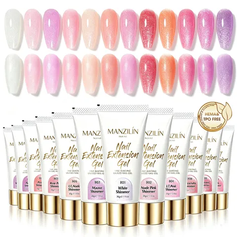 MANZILIN Gel de Extensión de Uñas con Brillo Nude Blanco UV LED Builder Gel Construcción Rápida Herramienta de Nail Art Mujer
