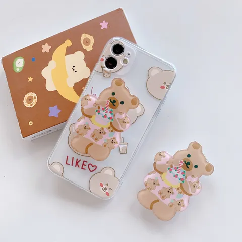 Support de Téléphone Portable Extensible Ours de Gâteau Dessin Animé Style Coréen Support de Bureau Universel