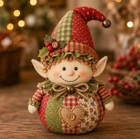 Kit Fai da te Bambola Patchwork in Tessuto di Cotone Fatto a Mano Decorazione Natalizia Babbo Natale Pupazzo di Neve Angelo Renna