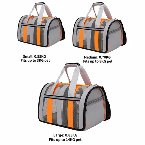 Borsa Trasporto Animali Traspirante Portatile Pieghevole per Gatti Cani Piccoli Striscia Riflettente Tessuto Oxford Rete Borsa Viaggio Spalla