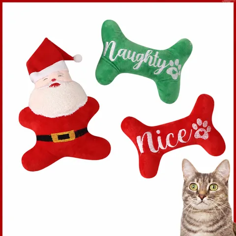 Giocattolo per Animali Domestici in Peluche Sonoro di Natale a Forma di Osso di Babbo Natale Giocattolo da Masticare per Cani Regalo di Festa