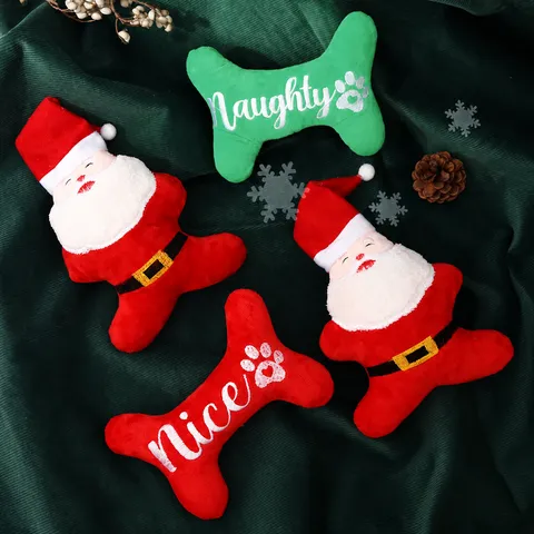 Giocattolo per Animali Domestici in Peluche Sonoro di Natale a Forma di Osso di Babbo Natale Giocattolo da Masticare per Cani Regalo di Festa