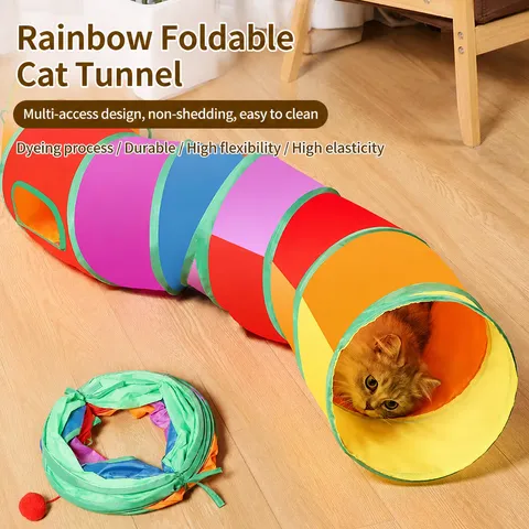 Rainbow Collapsible Cat Tunnel Toy For Indoor Cats Multi-Channel S-Shaped Y-Shaped Interactive Pet Play Tunnel With Hanging Ball