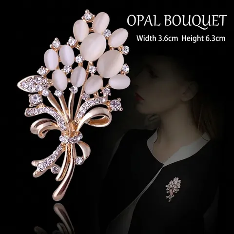 Spilla A Bouquet Di Fiori In Lega Pietra Occhio Di Gatto Strass Spiga Di Grano Fiocco Elegante Gioielli Alla Moda Per Donna