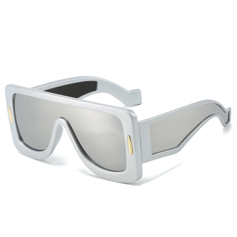 Gafas De Sol Cuadradas Grandes Montura PC Protección UV400 Lentes De Espejo De Una Pieza Moda Cyberpunk Futurista