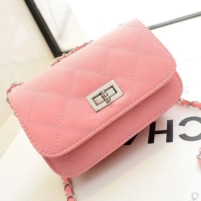 Bolso De Hombro Acolchado Para Mujer Cuero PU Litchi Rombos Cadena Solapa Mini Cuadrado Moda