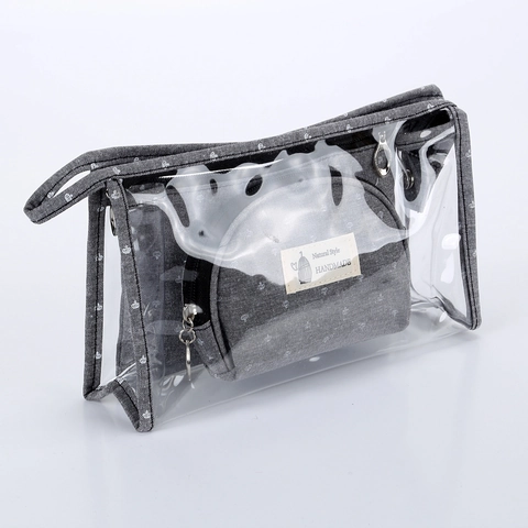 Transparent PVC Waterproof Travel Cosmetic Organizer Crown Print Fabric Zipper Pouches Large Capacity Makeup Case For Women