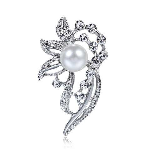 Spilla Fiore Elegante Lega Perla Artificial Sintetica Strass Design Nastro Vintage Accessorio Gioielli Donna