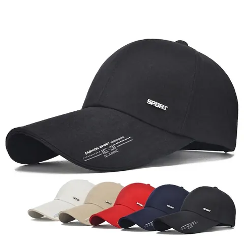 Sport Baseball Cap For Men Long Brim Sunshade Outdoor Fishing Hat Adjustable Cotton Blend Canvas Classic Fashion