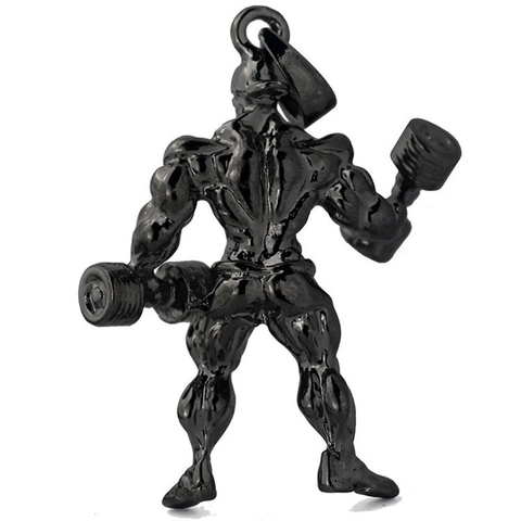 Men Fitness Bodybuilder Pendant Necklace Alloy Dumbbell Weightlifting Muscle Man Punk Sporty Jewelry Accessory For Workout Fans
