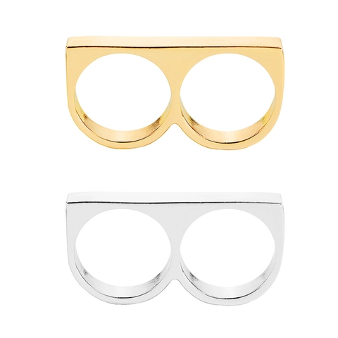 Double Finger Ring Alloy Geometric Minimalist Hip Hop Punk Streetwear Jewelry For Men Women Trendy Accessory