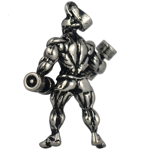 Fitness Muscle Man Weightlifting Barbell Pendant Necklace For Men Vintage Alloy Gym Exercise Sports Theme Jewelry Gift