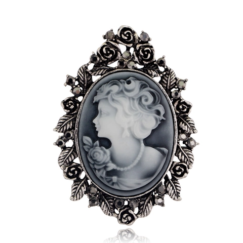 Vintage Damenporträt Cameo Brosche Legierung Strass Künstliche Perle Blumenmuster Ausschnitt Brosche Für Damen Eleganter Schmuck
