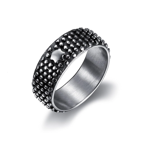 Anillo Retro In Acciaio Inossidabile Punk Hip Hop Trama Punteggiata Fascia Larga Motivo Stella Esagonale Gioielli Vintage