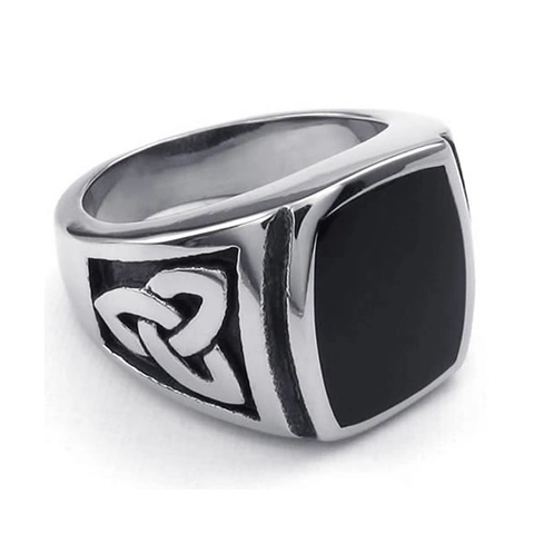 Anillo Da Uomo In Acciaio Inossidabile Vintage Nodo Celtico Vichingo Nordico Smalto Nero Sigillo Gioielli Punk