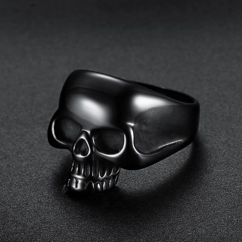 Anello Teschio Punk Acciaio Inossidabile Gotico Vintage Gioielli Biker Nero Opaco Argento Lucidato Fascia Per Uomo Personalità