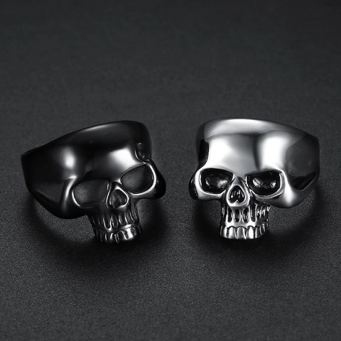 Anello Teschio Punk Acciaio Inossidabile Gotico Vintage Gioielli Biker Nero Opaco Argento Lucidato Fascia Per Uomo Personalità