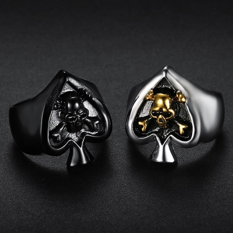 Anillo De Calavera De Picas Punk Acero Inoxidable Vintage Gótico Biker Poker Forma De Corazón Joyería Para Hombres