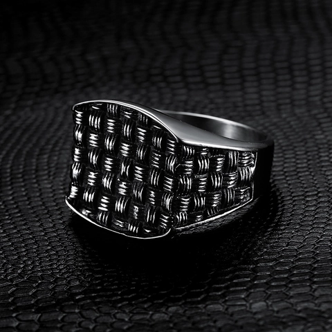 Anello In Acciaio Inossidabile 316 Vintage Da Uomo Trama Intrecciata Motivo A Griglia Faccia Rettangolare Fascia Punk