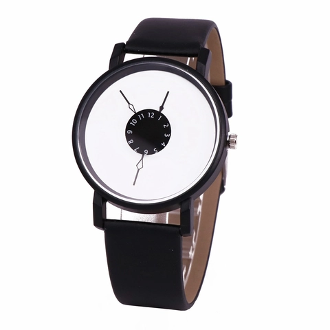 Orologio Al Quarzo Minimalista Creativo Cassa In Lega Cinturino In Ecopelle Lancetta Geometrica Scala Numeri Arabi Unisex Casual