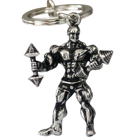 Portachiavi in Metallo Uomo Muscoloso Fitness Ciondolo Bodybuilding Creativo Anello in Lega di Zinco Argento Antico Regalo Sportivo per Appassionati di Palestra