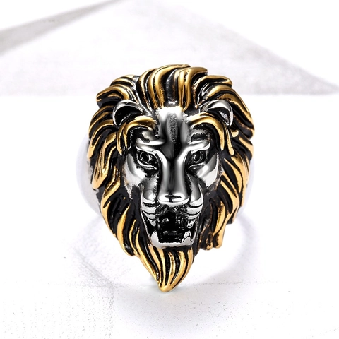 Lion Head Ring Men Stainless Steel Domineering Retro Hip Hop Punk Relief Animal Signet Jewelry Accessory