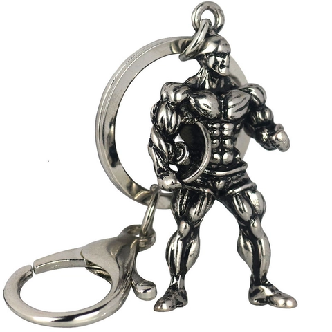 Fitness Muscle Man Metal Keychain Gym Bodybuilder Athlete Figure Key Ring Retro Zinc Alloy Sports Theme Jewelry Gift For Men