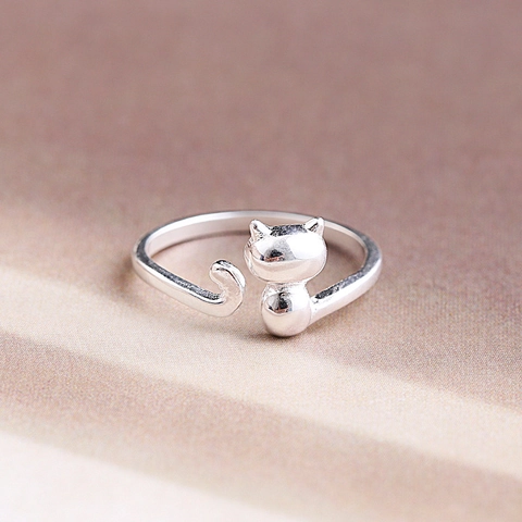Anello Gatto Carino Regolabile Rame Bianco Gioielli Forma Animale Per Donne Ragazze Anello Da Dito Creativo Minimalista