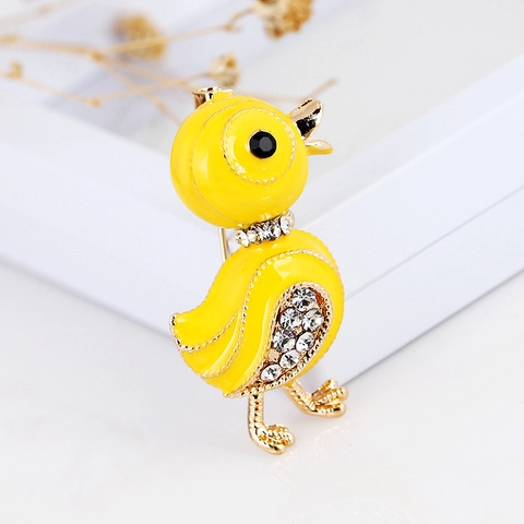 Broche Canard Jaune Alliage Émail Strass Animal Épingle De Revers Ton Or Bijou Accessoire Pour Femmes