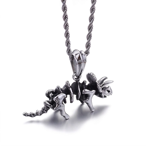 Pendentif Squelette De Dinosaure Vintage Acier Inoxydable 316L Tricératops Fossile Style Punk Pour Hommes