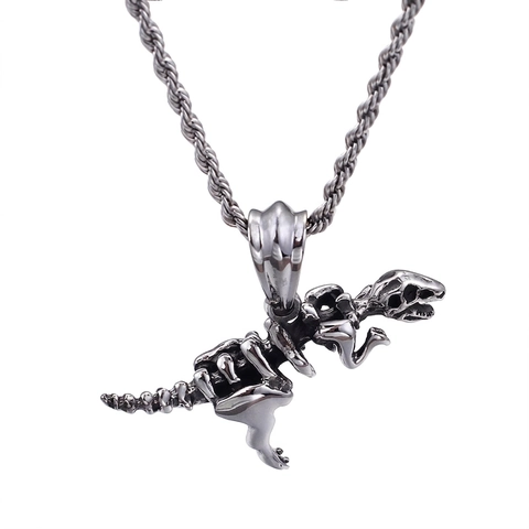 Pendentif Squelette De Dinosaure Vintage Acier Inoxydable 316L Tricératops Fossile Style Punk Pour Hommes