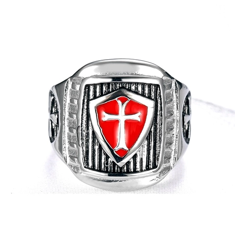 Anello Scudo Croce Crociata Templare In Acciaio Inossidabile Gioielli Vintage Gotici Religiosi Per Uomo
