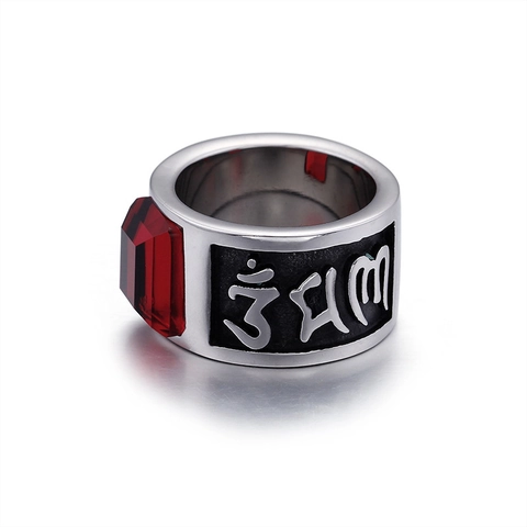 Anello Con Sigillo Da Uomo In Acciaio Inossidabile Retrò Con Gemma Rettangolare Rossa E Mantra Inciso Stile Punk Vintage