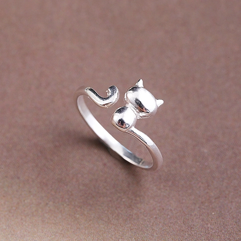 Anello Gatto Carino Regolabile Rame Bianco Gioielli Forma Animale Per Donne Ragazze Anello Da Dito Creativo Minimalista