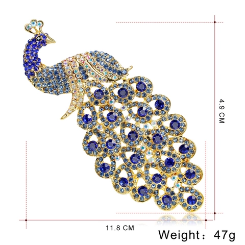 Elegante Spilla Pavone In Cristallo Blu Reale In Lega Strass Spilla Animale Gioielli Vintage Donna