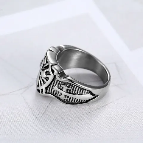 Anillo Sigillo Croce Templare Scudo Acciaio Inossidabile Vintage Goffrato Gioielli Stile Biker Punk Unisex